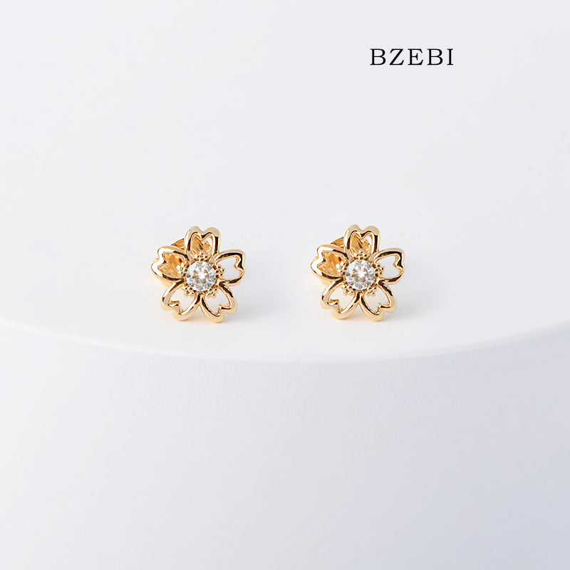 BZEBI 18k Gold Plated Cubic Zirconia Flower Stud Stud Earrings for Women with Box