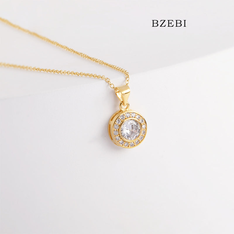 BZEBI 18k Gold Plated Cubic Zirconia Dream Ball Necklace for Women with Box