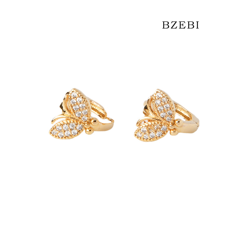 BZEBI 18k Gold Plated Cubic Zirconia Butterfly Buckle Stud Earrings for Women with Box