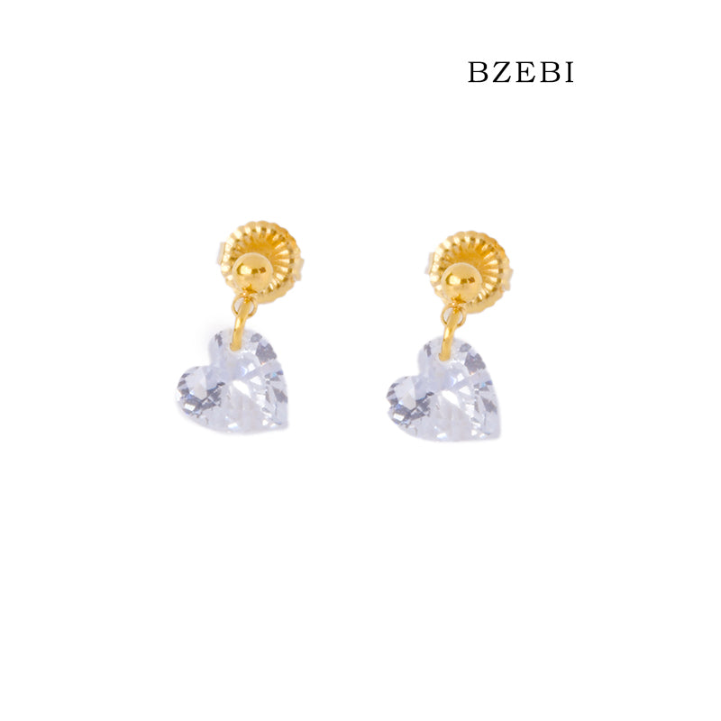 BZEBI 18k Gold Plated Heart Crystal Drop Earrings