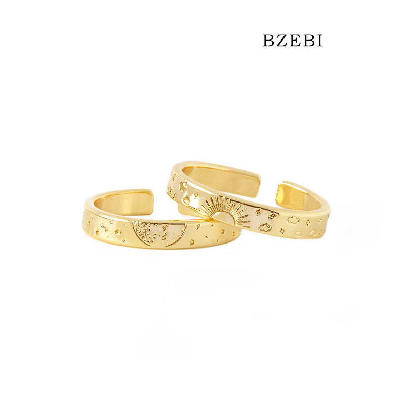 BZEBI 18k Gold Plated Cubic Zirconia Gold Plated Adjustable Couples Rings for Women with Box