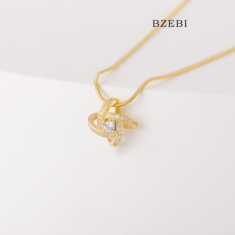 BZEBI 18k Gold Plated Cubic Zirconia Double Track Cross Necklace for Women with Box