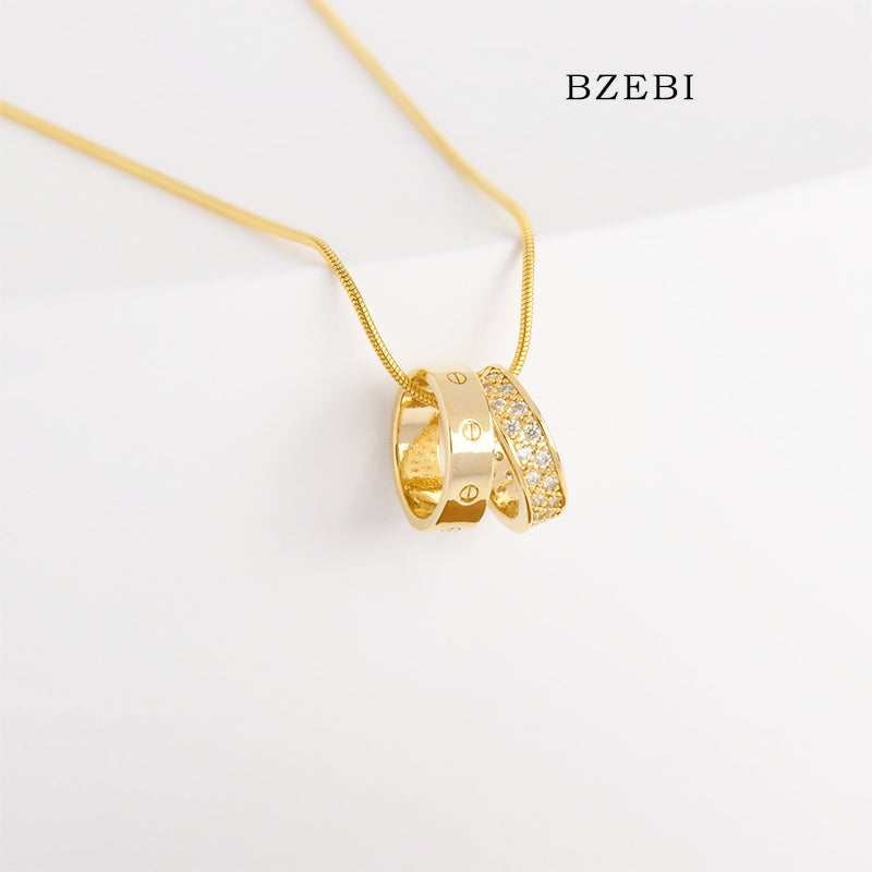 BZEBI 18k Gold Plated Cubic Zirconia Gold-Plated Swivel Necklace for Women with Box