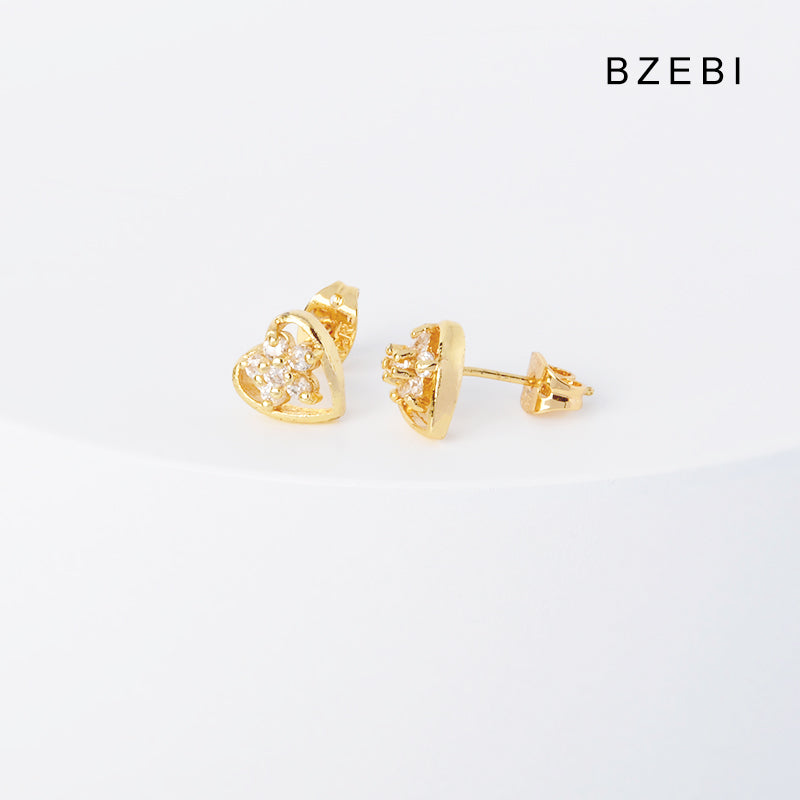 BZEBI 14k Heart Flower Earrings Niche Design Girls