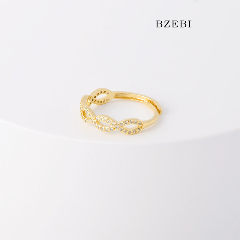 BZEBI 18k Gold Plated Cubic Zirconia Spiral Form Rings for Women with Box