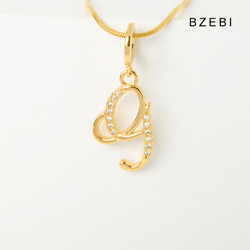 BZEBI 18K Gold Cubic Zirconia Letter G Pendant Necklace