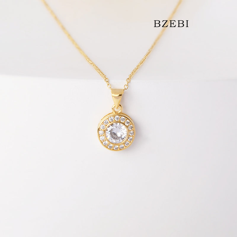 BZEBI 18k Gold Plated Cubic Zirconia Dream Ball Necklace for Women with Box