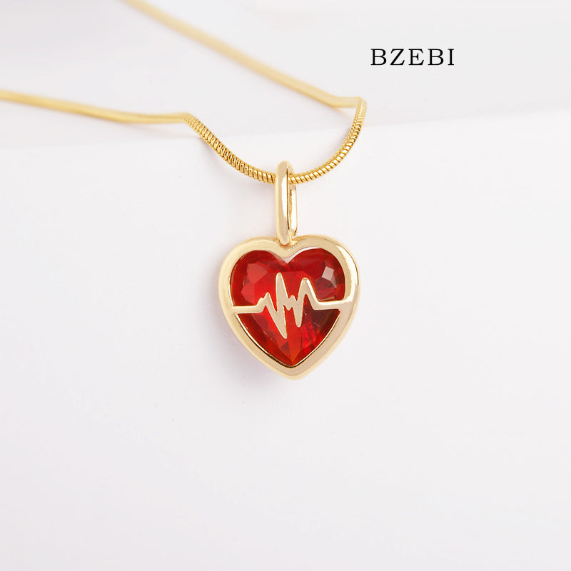 BZEBI 18k Gold Plated Cubic Zirconia Plop Heart Heart Necklace for Women with Box