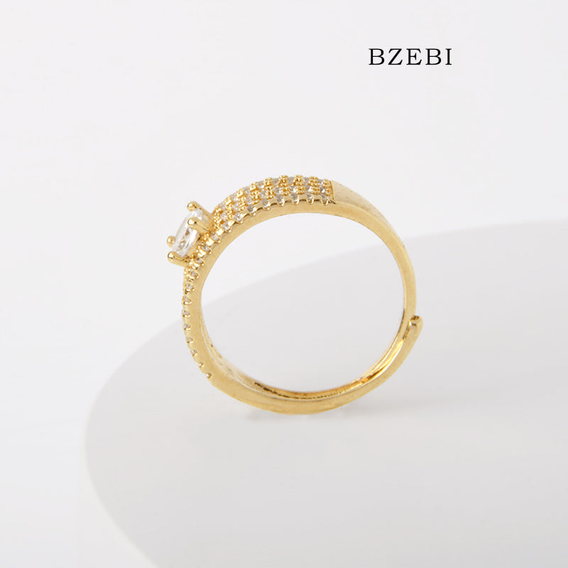 BZEBI 18k Gold Plated Cubic Zirconia Triple Chain Rings for Women with Box