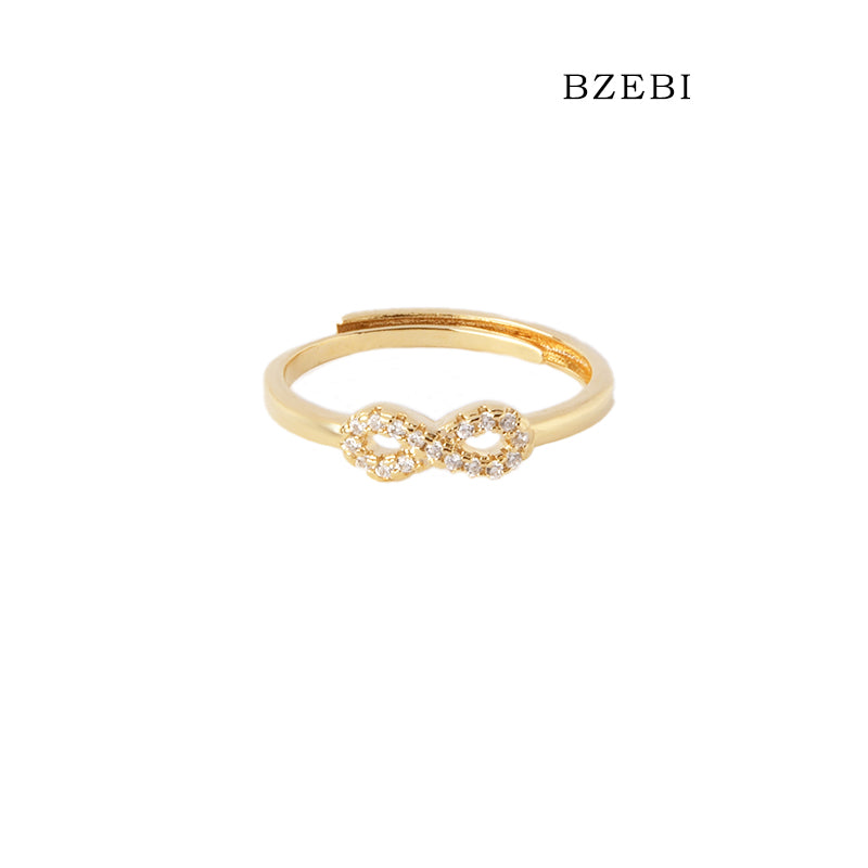 BZEBI 18k Gold Plated Cubic Zirconia Small Character Rings for Women with Box