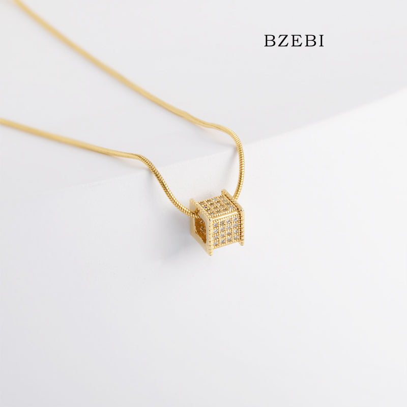 BZEBI 18k Gold Plated Cubic Zirconia Block Box Necklace for Women with Box