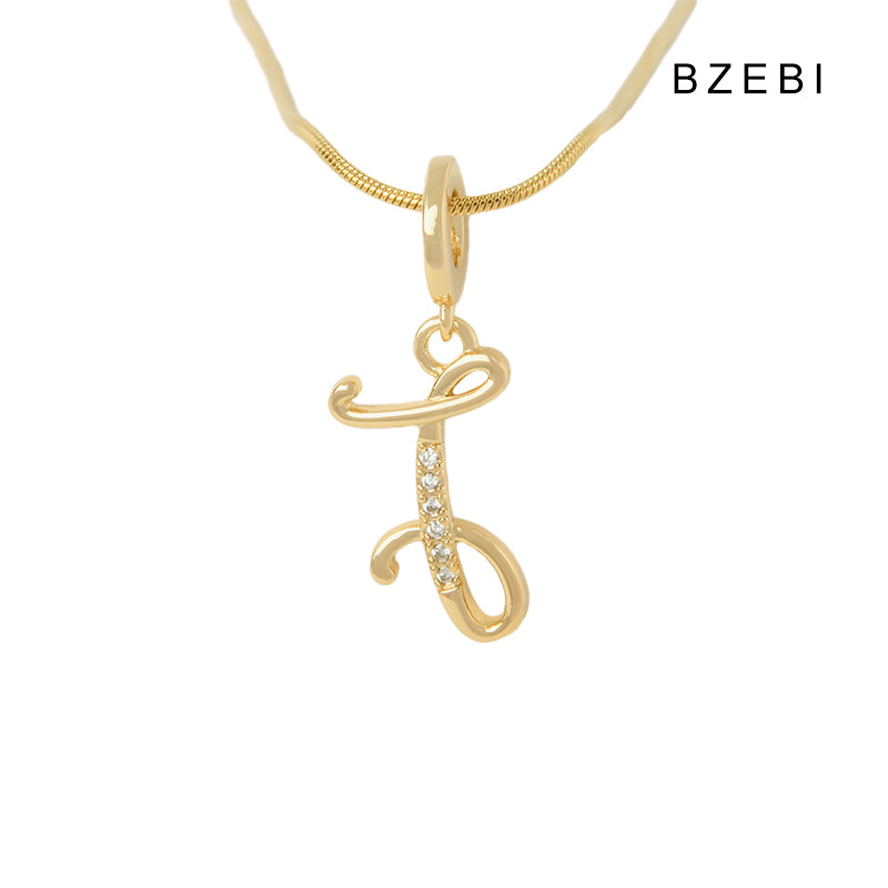 BZEBI 18K Gold Cubic Zirconia Letter I Pendant Necklace