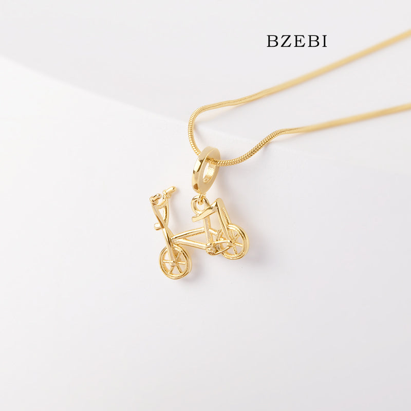 BZEBI 18k Gold Plated Cubic Zirconia Trend Bicycle Necklace for Women with Box