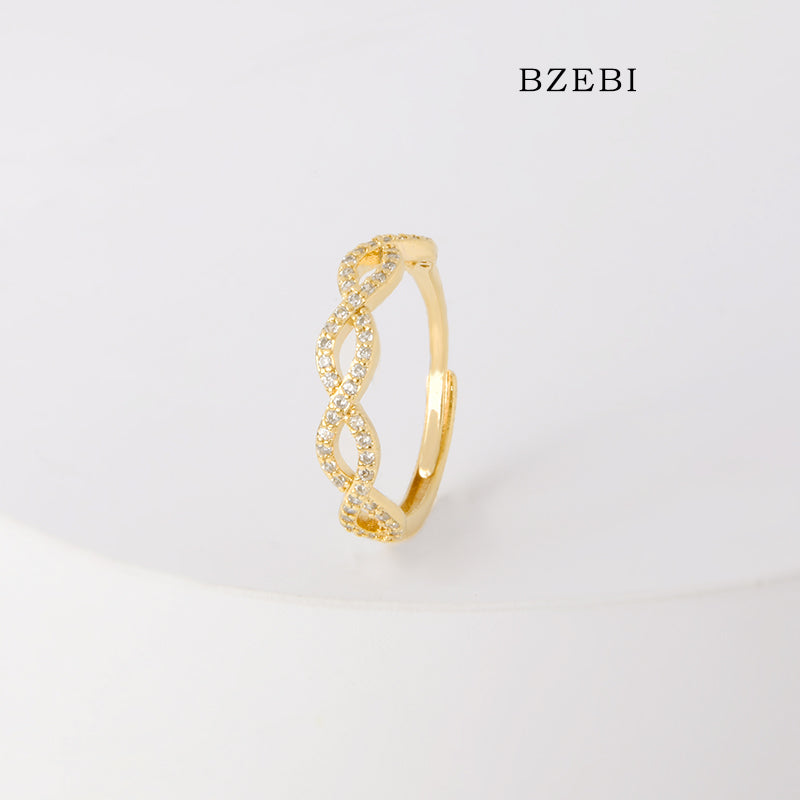 BZEBI 18k Gold Plated Cubic Zirconia Spiral Form Rings for Women with Box