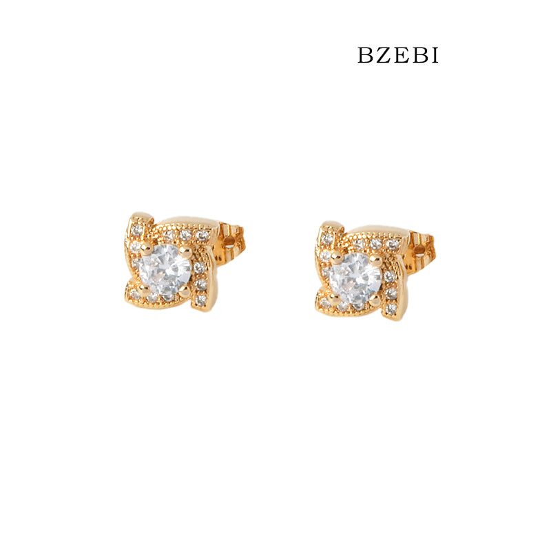 BZEBI 18k Gold Plated Cubic Zirconia Swivel Stud Earrings for Women with Box