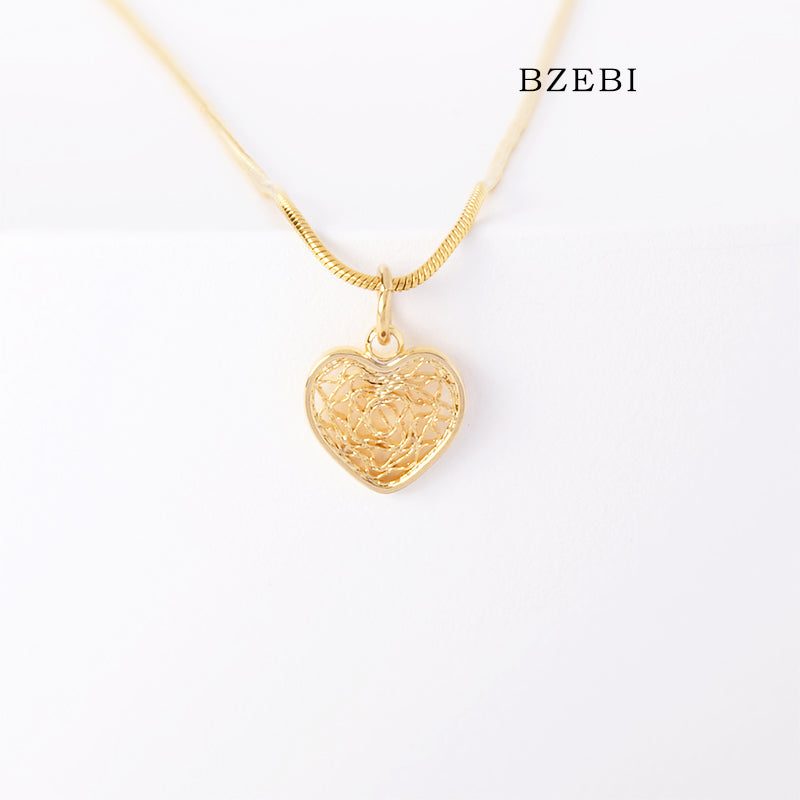 BZEBI 18k Gold Plated Cubic Zirconia Heart Cutout Silk Necklace for Women with Box