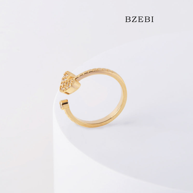 BZEBI 18k Gold Plated Cubic Zirconia Heart Adjustable Rings for Women with Box