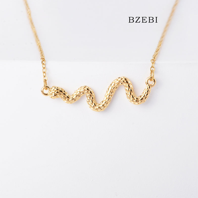 BZEBI 18k Gold Plated Cubic Zirconia Gold Plated Serpent Necklace for Women with Box