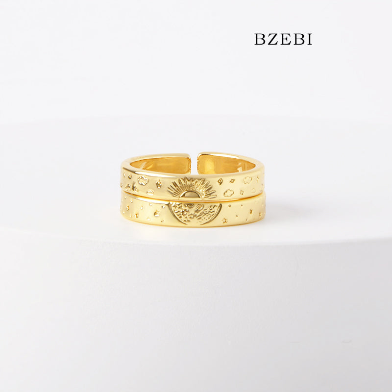 BZEBI 18k Gold Plated Cubic Zirconia Gold Plated Adjustable Couples Rings for Women with Box