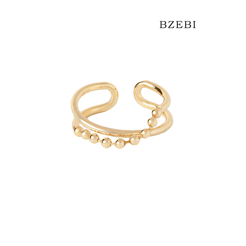 BZEBI 18k Gold Plated Cubic Zirconia Bead Ring for Women with Box