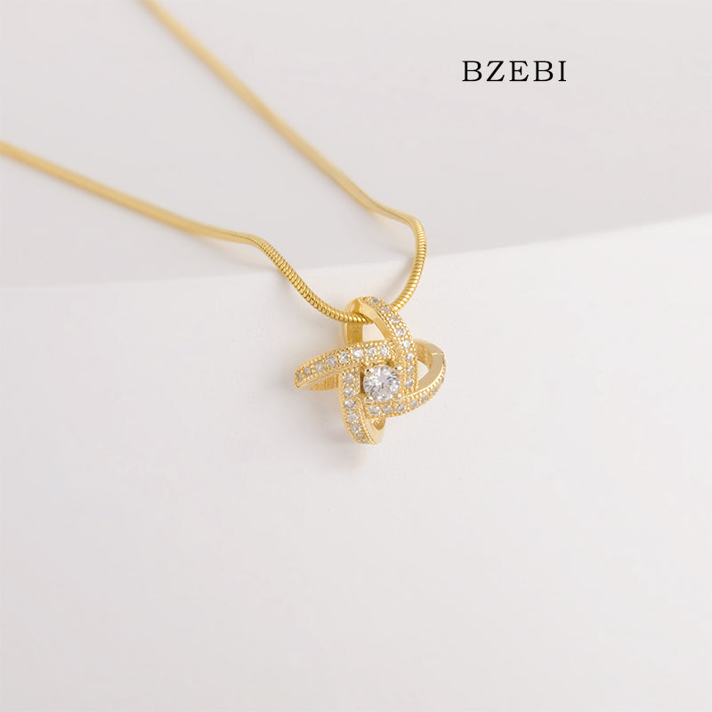 BZEBI 18k Gold Plated Cubic Zirconia Double Track Cross Necklace for Women with Box