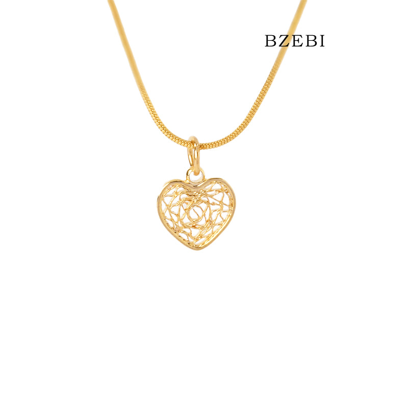 BZEBI 18k Gold Plated Cubic Zirconia Heart Cutout Silk Necklace for Women with Box