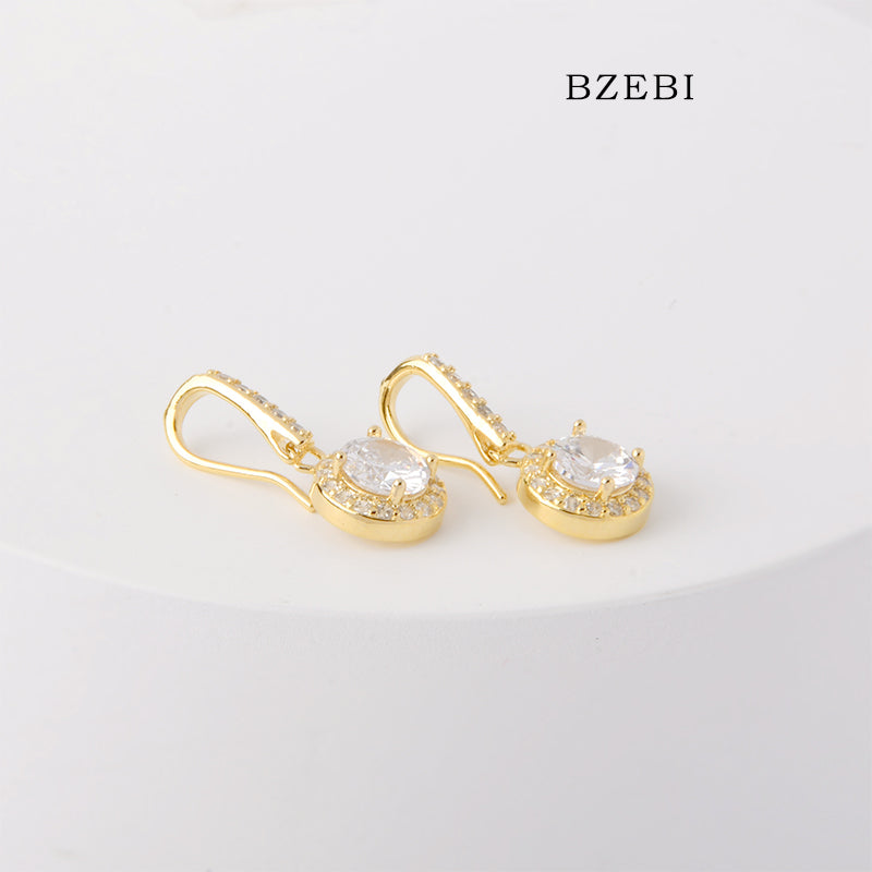 BZEBI 18k Gold Plated Cubic Zirconia medium and long Stud Earrings for Women with Box