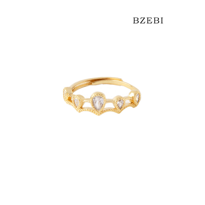 BZEBI 18k Gold Plated Cubic Zirconia Zircon Crown Adjustable Rings for Women with Box