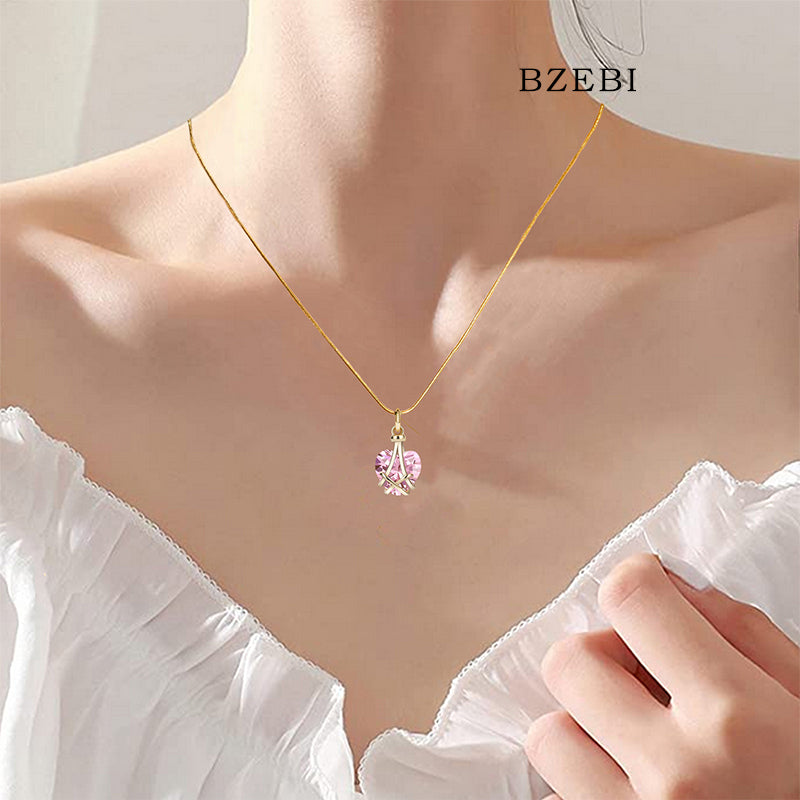 BZEBI Women's Heart-shaped Diamond Barbie Necklace for Teen Girl Gifts(Pink)