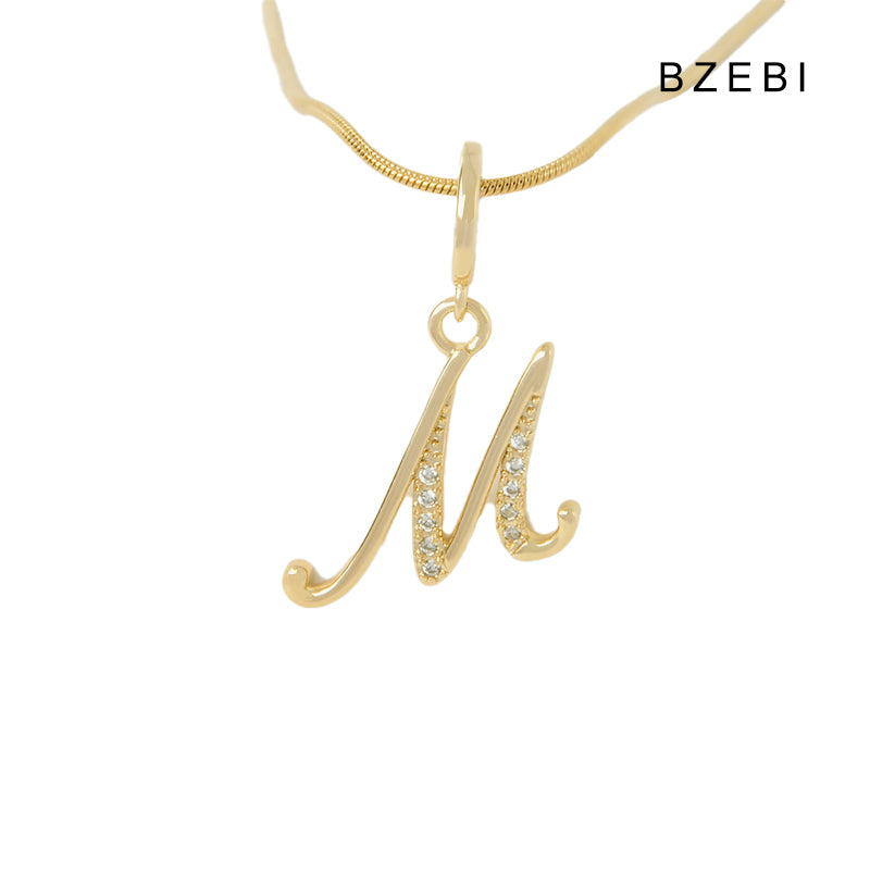 BZEBI 18K Gold Cubic Zirconia Letter M Pendant Necklace