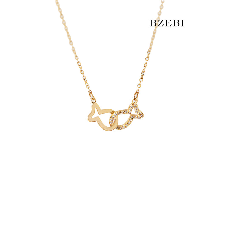 BZEBI 18k Gold Plated Cubic Zirconia Pisces Playful Necklace for Women with Box