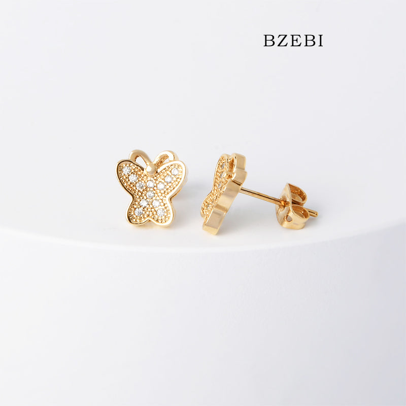 BZEBI 18k Gold Plated Cubic Zirconia Butterfly Accessories Stud Earrings for Women with Box