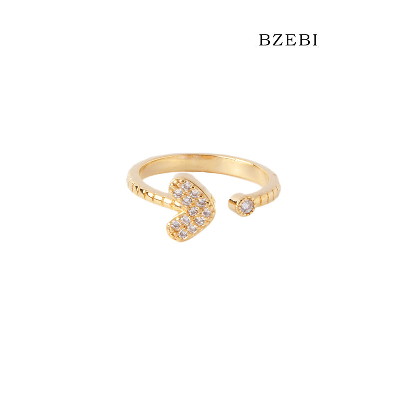 BZEBI 18k Gold Plated Cubic Zirconia Heart Adjustable Rings for Women with Box