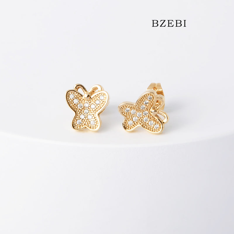 BZEBI 18k Gold Plated Cubic Zirconia Butterfly Accessories Stud Earrings for Women with Box