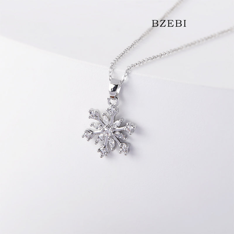 BZEBI 18k Gold Plated Cubic Zirconia Frozen Snowflake Necklace for Women with Box