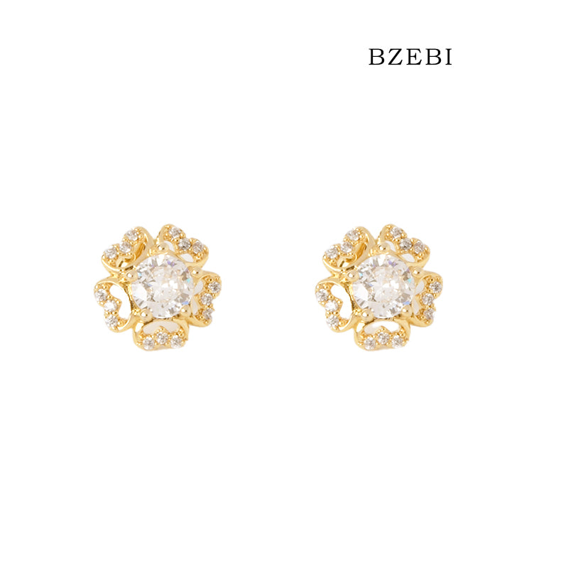 BZEBI18k diamond-plated five-petal flower fashion earrings