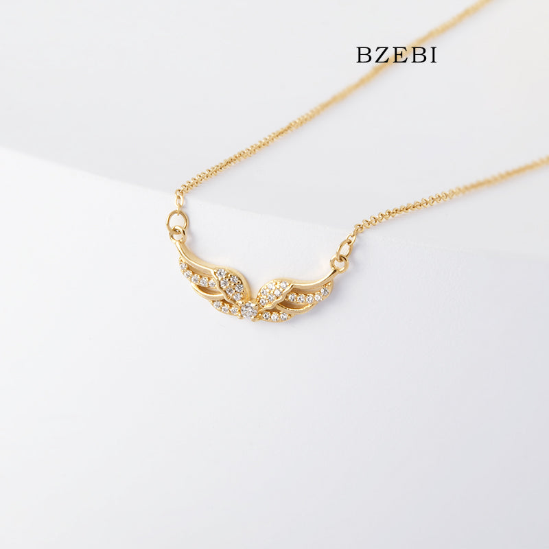 BZEBI 18k Gold Plated Cubic Zirconia Angel Wings  Necklace for Women with Box