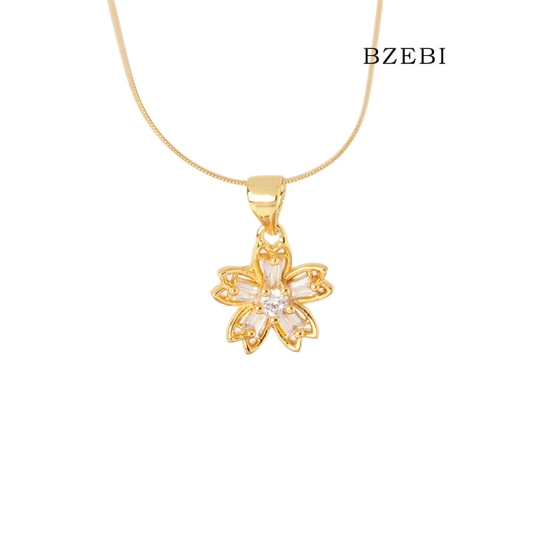 BZEBI 14K Gold-plated Cubic Zirconia Flower Necklace