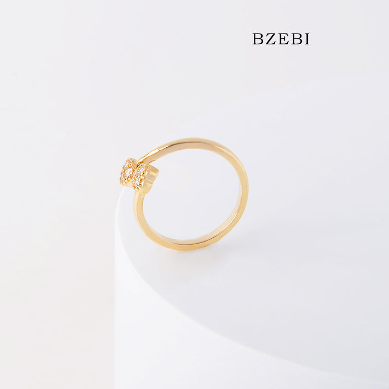 BZEBI 18k Gold Plated Cubic Zirconia Double Heart Adjustable Rings for Women with Box