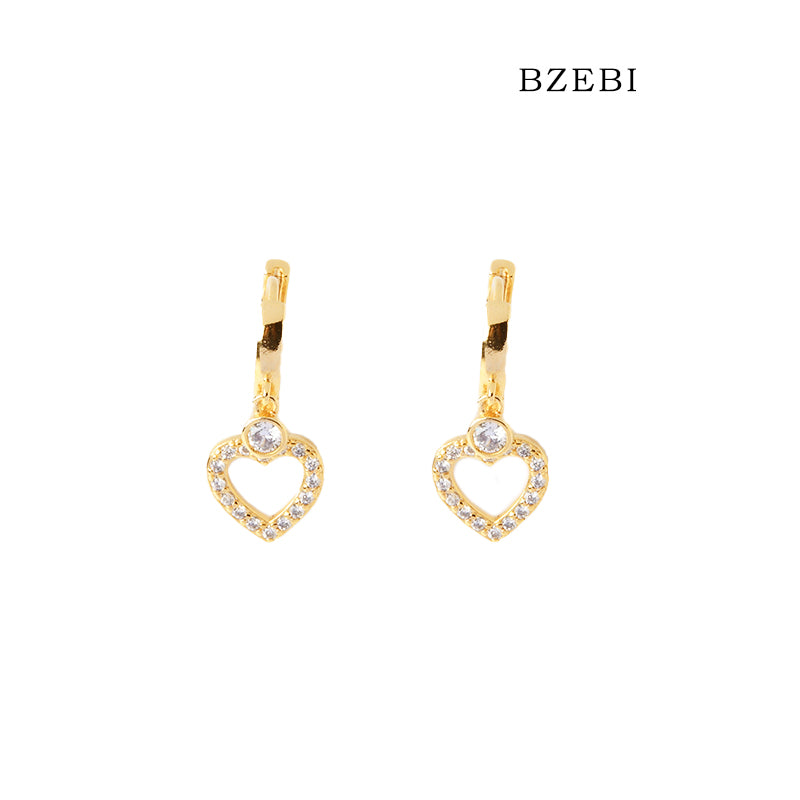 BZEBI 18k Gold Plated Cubic Zirconia Heart Clip Stud Earrings for Women with Box