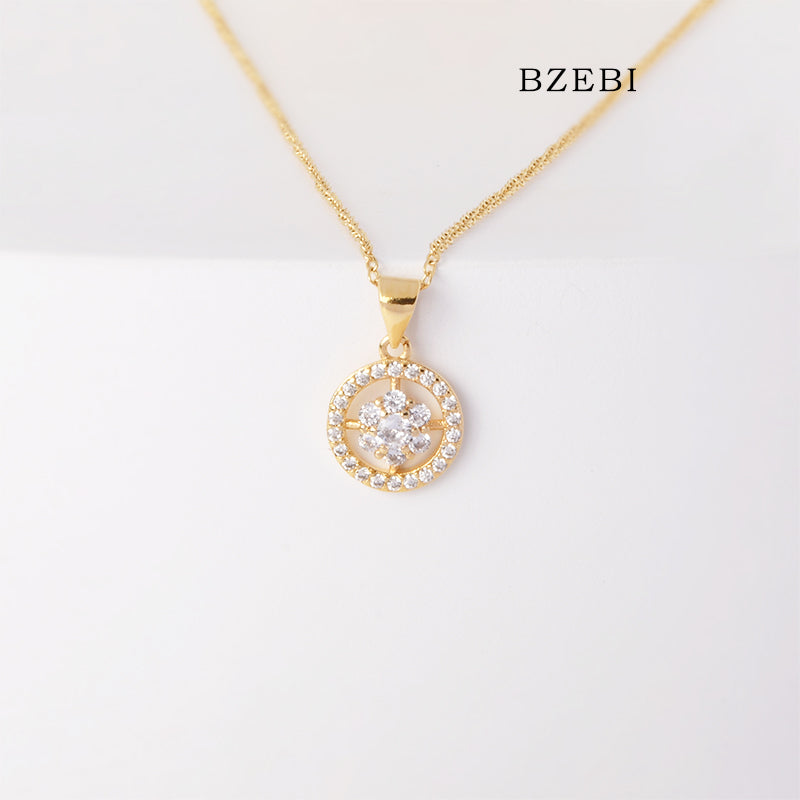 BZEBI 18k Gold Plated Cubic Zirconia Dream Flower Necklace for Women with Box