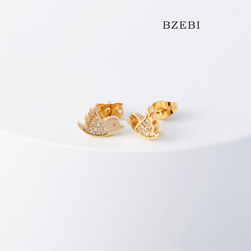 BZEBI 18k Gold Plated Cubic Zirconia Bird Stud Earrings for Women with Box