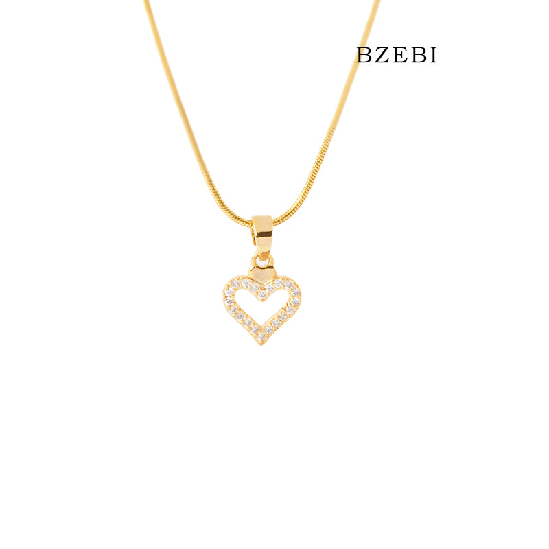 BZEBI 18k Gold Plated Cubic Zirconia gold-plated love Necklace for Women with Box