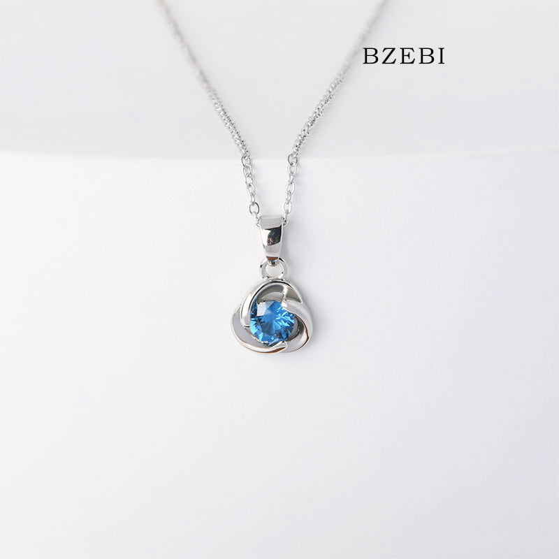 BZEBI 18k Gold Plated Cubic Zirconia Blue Zircon  Necklace for Women with Box