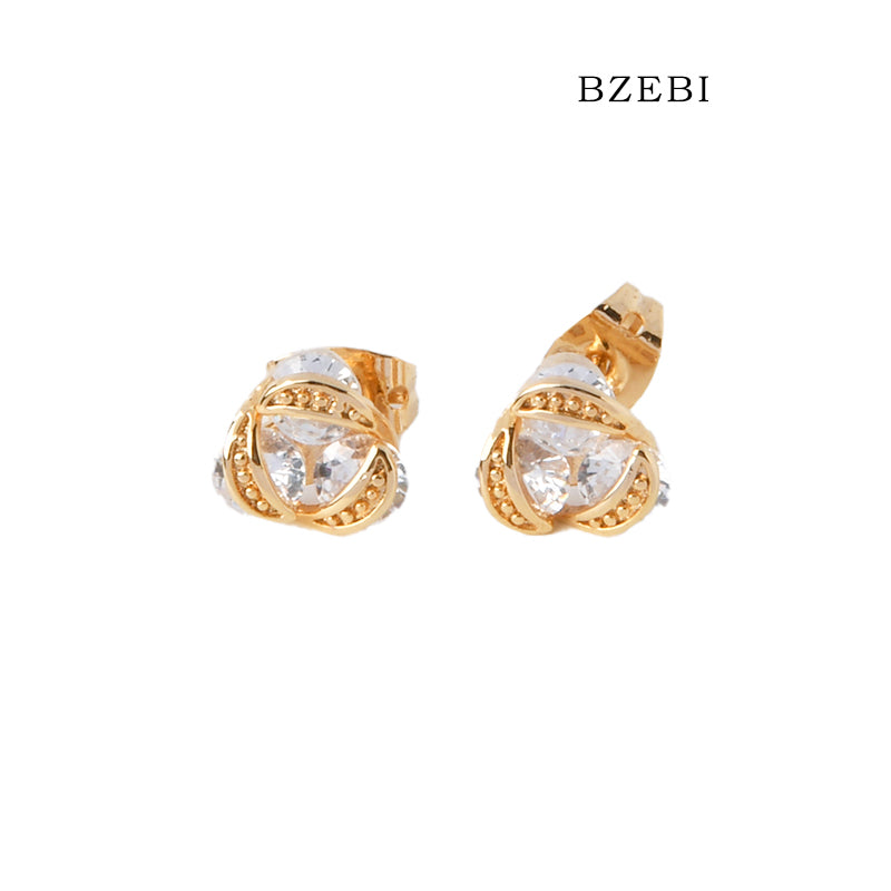 BZEBI 18k Gold Plated Cubic Zirconia Flower-shaped fashion Stud Earrings for Women with Box