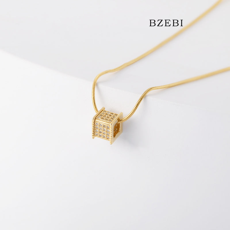 BZEBI 18k Gold Plated Cubic Zirconia Block Box Necklace for Women with Box