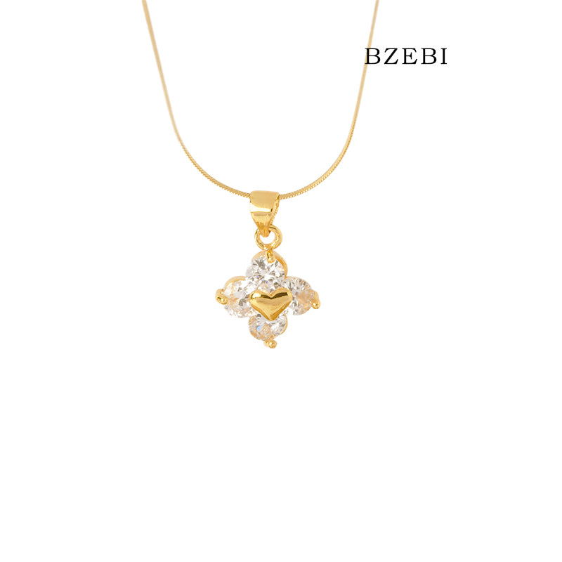 BZEBI 14K Four Page Flower Necklace