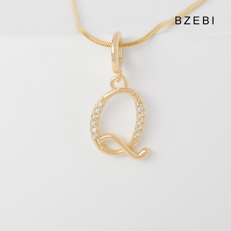 BZEBI 18K Gold Cubic Zirconia Letter Q Pendant Necklace