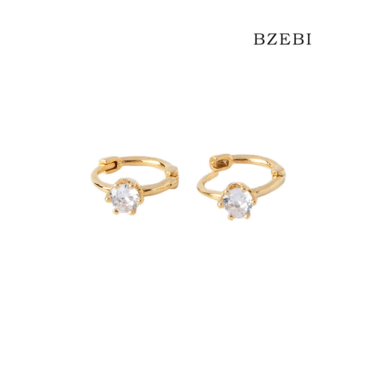 BZEBI 18k Gold Plated Cubic Zirconia Circular fashion Stud Earrings for Women with Box