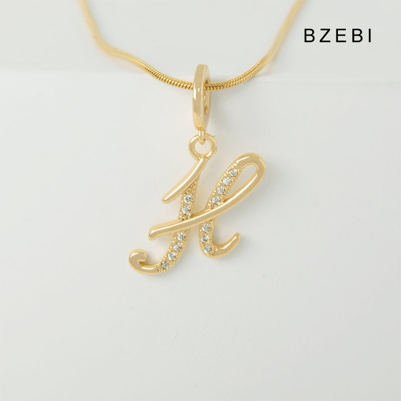 BZEBI 18K Gold Cubic Zirconia Letter H Pendant Necklace